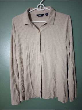 Lands' End Lightweight Button-Front Shirt Jacket in Beige